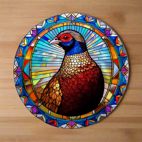Norman the Pheasant Circular Glass Suncatcher Worktop Saver